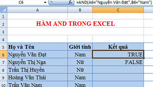 Tin học Excel hàm AND 